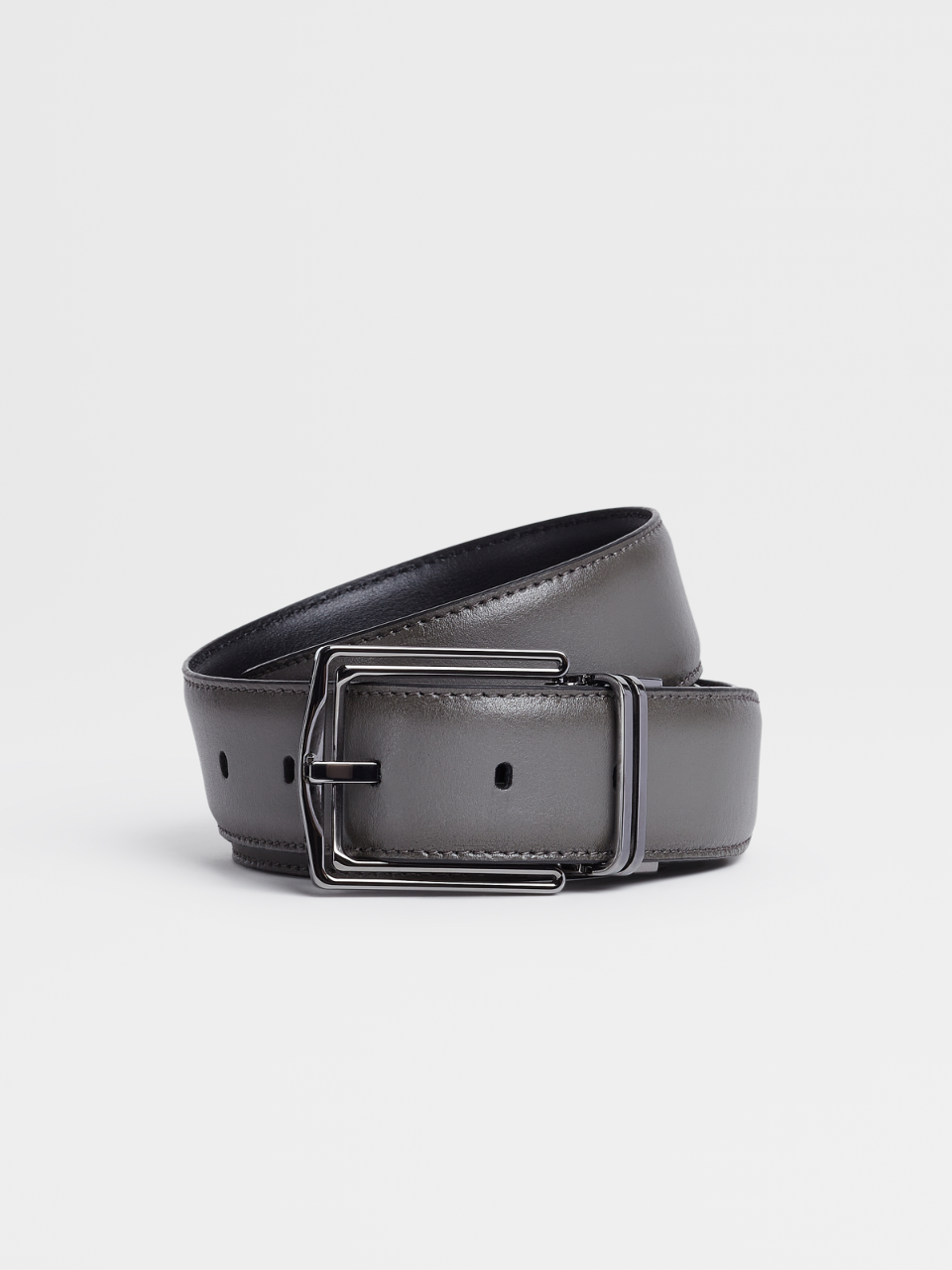 Dark Grey Leather and Black Leather Reversible Belt